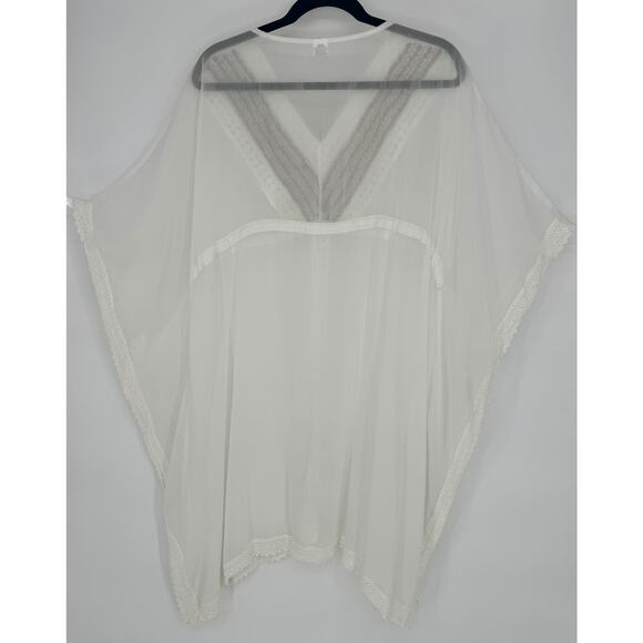 White Beaded Swimsuit Coverup Tunic One Size Beachy Vacation Travel Pool Cruise - Picture 2 of 4
